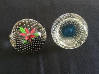 Vintage Caithness Glass Paperweights X 2 - Flower In The Rain And Space Courier