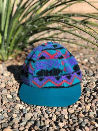 Usa Made Vtg 90s Columbia Fleece Navajo Aztec Print 6 Panel Hat Hiking S/m