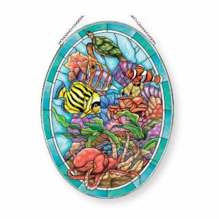 Amia Glass " Sealife " Large Oval Suncatcher Fish / Turtle / Octopus