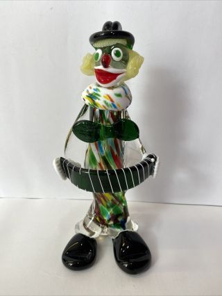 Vintage Murano Glass Clown With Accordion With Sticker