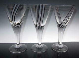 Set Of Three (3) Caithness Glass Panache Midnight Colin Terris Wine Glasses