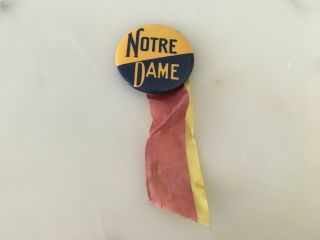 Vintage 1940s / 1950s Notre Dame University Football Pin Back With Ribbon