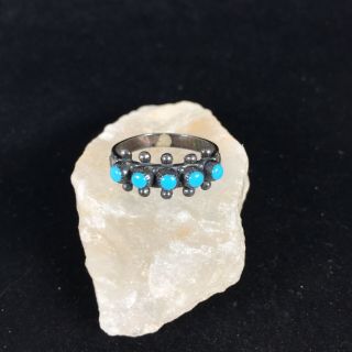 Vintage Sterling Silver Old Pawn Ring Turquoise Needle Point Band Sz 7.  5 Toned