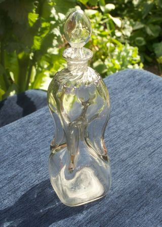 Retro Clear Art Glass Pinch Decanter,  Stopper Hadeland Glasværk,  Norge Norway