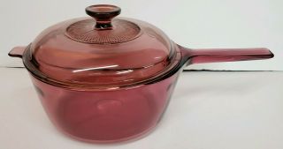 Vision Ware By Corning Cranberry Cookware 2.  5 L Saucepan Pot W/ Lid Usa