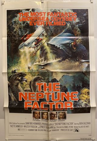 Vintage 1973 The Neptune Factor One Sheet Folded Movie Poster 27” X 41”