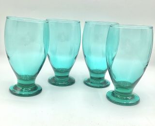 Libbey Footed Juice Glass Teal Auqua Turqouise Set Of Four Drinking Glasses