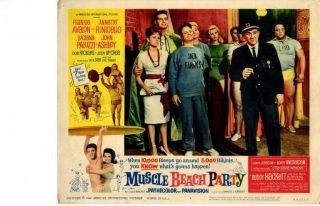 Muscle Beach Party 1964 Release Lobby Card Funicello Frankie Avalon
