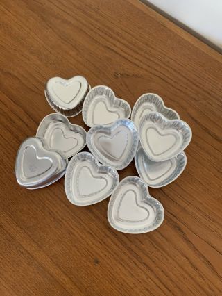 Set Of 10 Vintage Aluminum Heart Shaped Mini Cake Jello Tart Soap Molds Tin
