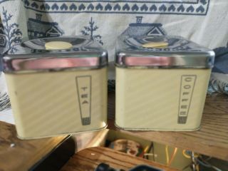 2 Vintage Lincoln Beautyware Yellow Pin - Striped Wedge Canisters Coffee And Tea
