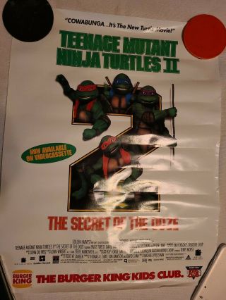 Teenage Mutant Ninja Turtles 2 Movie Poster 1991 Burger King Secret Ooze 22 X 17