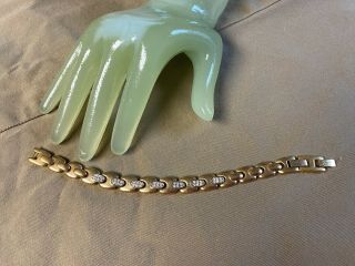 Vintage 7 1/2 " Goldtone Clear Rhinestone Accented Bracelet Marked China - V