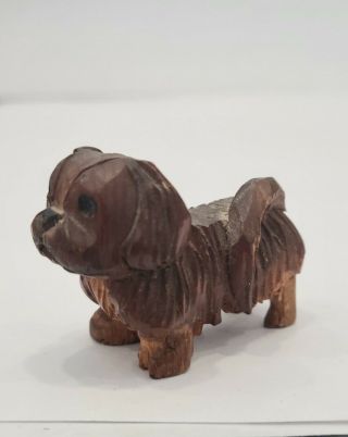 Vintage Miniature Carved Wood Pekingese Dog Folk Art