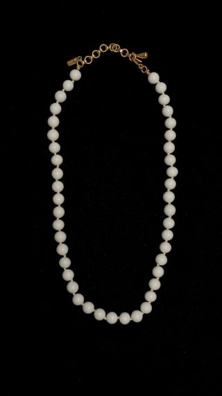 Vintage Monet Signed Milk White Glass Hand Tied Bead Necklace 18 "