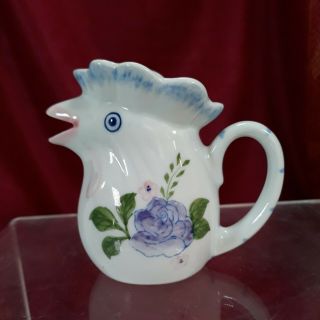 Andrea By Sadek Chicken Floral Blue Porcelain Mini Creamer Pitcher 3 " H Vintage