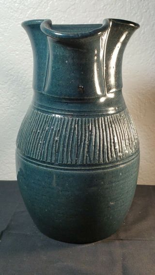 Vintage Studio Art Pottery Glazed Ceramic Stoneware Pitcher Signed,  8.  25 " Tall