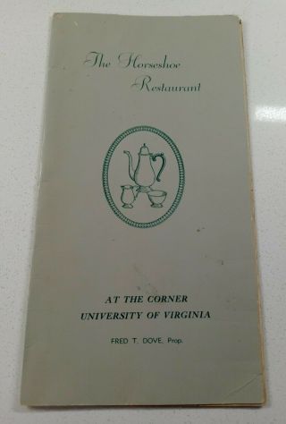 Vintage 1940s The Horseshoe Restaurant Menu University Of Virginia " The Corner "