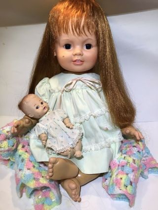 Vintage Ideal 24” Crissy Baby Doll Red Growing Hair Dress Handmade Afghan ￼toy