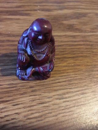 Vintage Asian Buddha Figurine 2 " Dark Red Resin