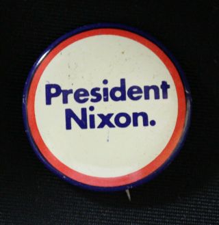 Vintage Richard M Nixon Presidential Campaign Pin Button 1 1/8 " Red Blue White