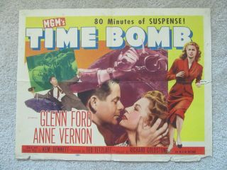 Time Bomb 1953 Hlf Sht Movie Poster Fld Glenn Ford Good