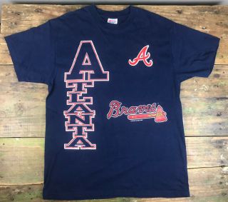 Vintage Baseball Atlanta Braves 1995 Graphic Blue T - Shirt Size Mens Large