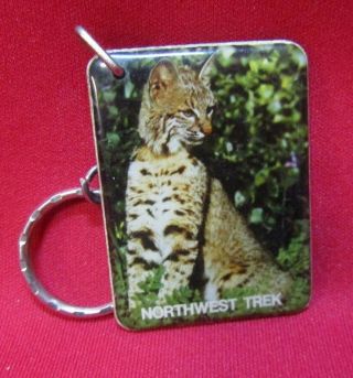 Vintage Northwest Trek Bobcat Plastic Keychain Key Ring