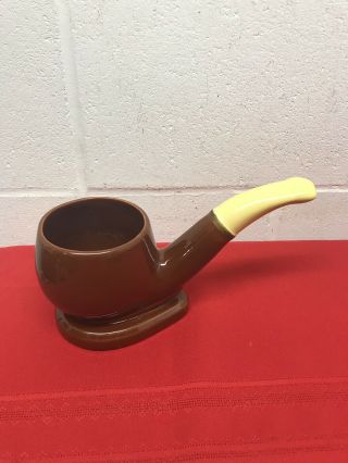 Vintage Ceramic Tobacco Pipe Figural Planter Brown & Yellow Glazed
