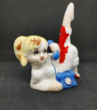 Vintage Blonde Teenage Girl On Telephone Phone Figurine Japan