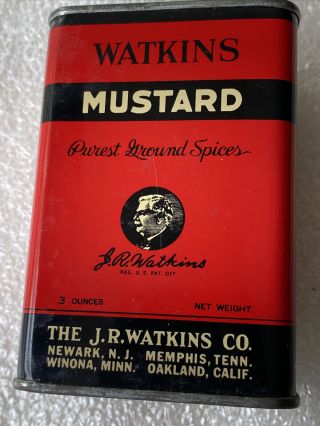 7/11) Vintage J.  R.  Watkins Co.  3 Oz.  Mustard Tin,  And Color
