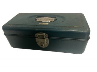 Vintage Blue Green Aqua Metal Union Steel Tackle Box Utility Chest Usa Fishing