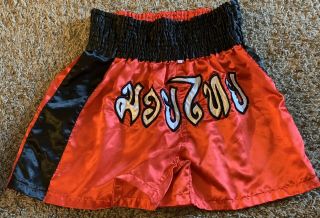Polyester Satin Shiny Vintage Style Boxing Trunks Shorts Medium Red Black Gc