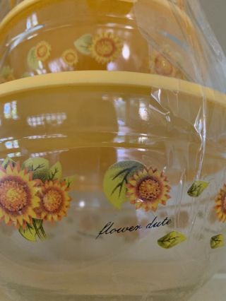 Vintage Imperial Glass Sun Flower Dute 4 Nesting Bowls & Lids Preowned/used