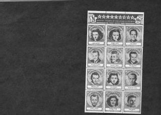 Rare 12 Hollywood Sticker Stamp Full Sheet 1947 Series N Dan Duryea More