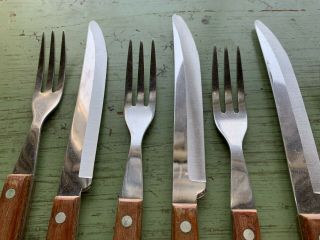 Vintage Set Wood Handle Stainless Silverware Forks / Knifes Mid Century Prestige 3