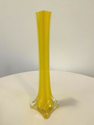 Vintage Mcm Art Glass Bud Vase Bright Yellow 9.  5 " Unique