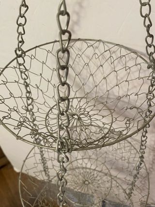 Vintage Metal Wire Mesh 3 Tier Hanging Fruit Basket / Plant Hanger 2