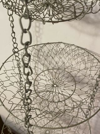 Vintage Metal Wire Mesh 3 Tier Hanging Fruit Basket / Plant Hanger 3