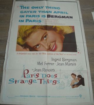 1957 Paris Does Strange Things 1 Sheet Movie Poster Ingrid Bergman Sexy Photo