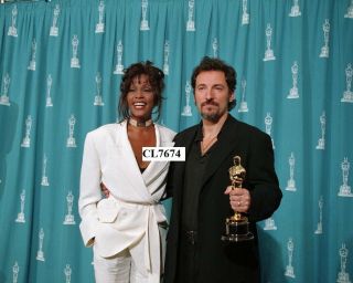 Whitney Houston And Bruce Springsteen With His Oscar At The Academy Awards Photo
