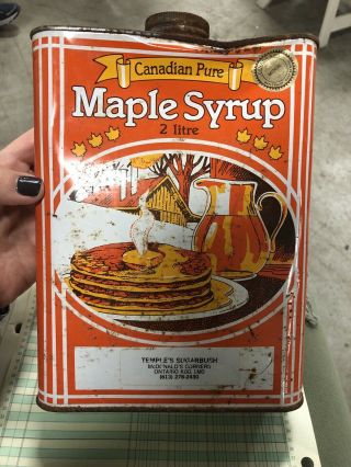 Vintage Maple Syrup Tin Can Canadian Pure 500ml Full Contents.  Horse And Sleigh