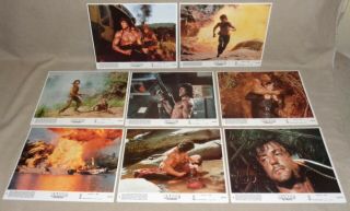 Set Of 8 Vintage 1985 Rambo First Blood Part Ii Movie Lobby Cards