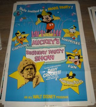 1978 Disney Mickey Mouse Birthday Party Show 1 Sheet Movie Poster Fess Parker