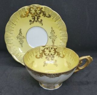 Vintage Royal Sealy China Tea Cup And Saucer Set Japan Yellow Gold Lusterware