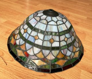 Vintage Tiffany - Style Mission Arts And Crafts Stained Slag Glass Ceiling Light