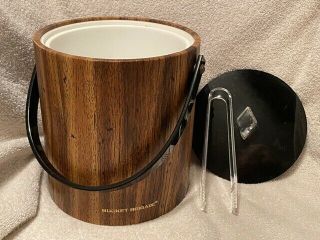 Vintage Bucket Brigade Faux Wood Ice Bucket By Morgan Designs W/lid & Ice Tongs