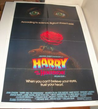 1987 Harry & The Hendersons 1 Sheet Movie Poster Kevin Peter Hall John Lithgow