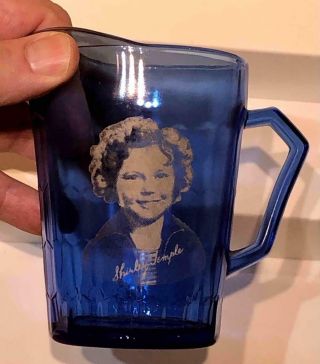 Vintage Shirley Temple Cobalt Blue Glass Pitcher Creamer,  4 3/8 " H.