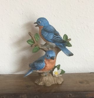 Vintage Lefton Eastern Blue Birds On Branch 02203 Hand Painted Figurine