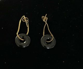 Vintage 14k Gold Dangle Earrings With Oynx Rings